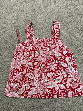 LOFT Red and White Floral Sleeveless Top